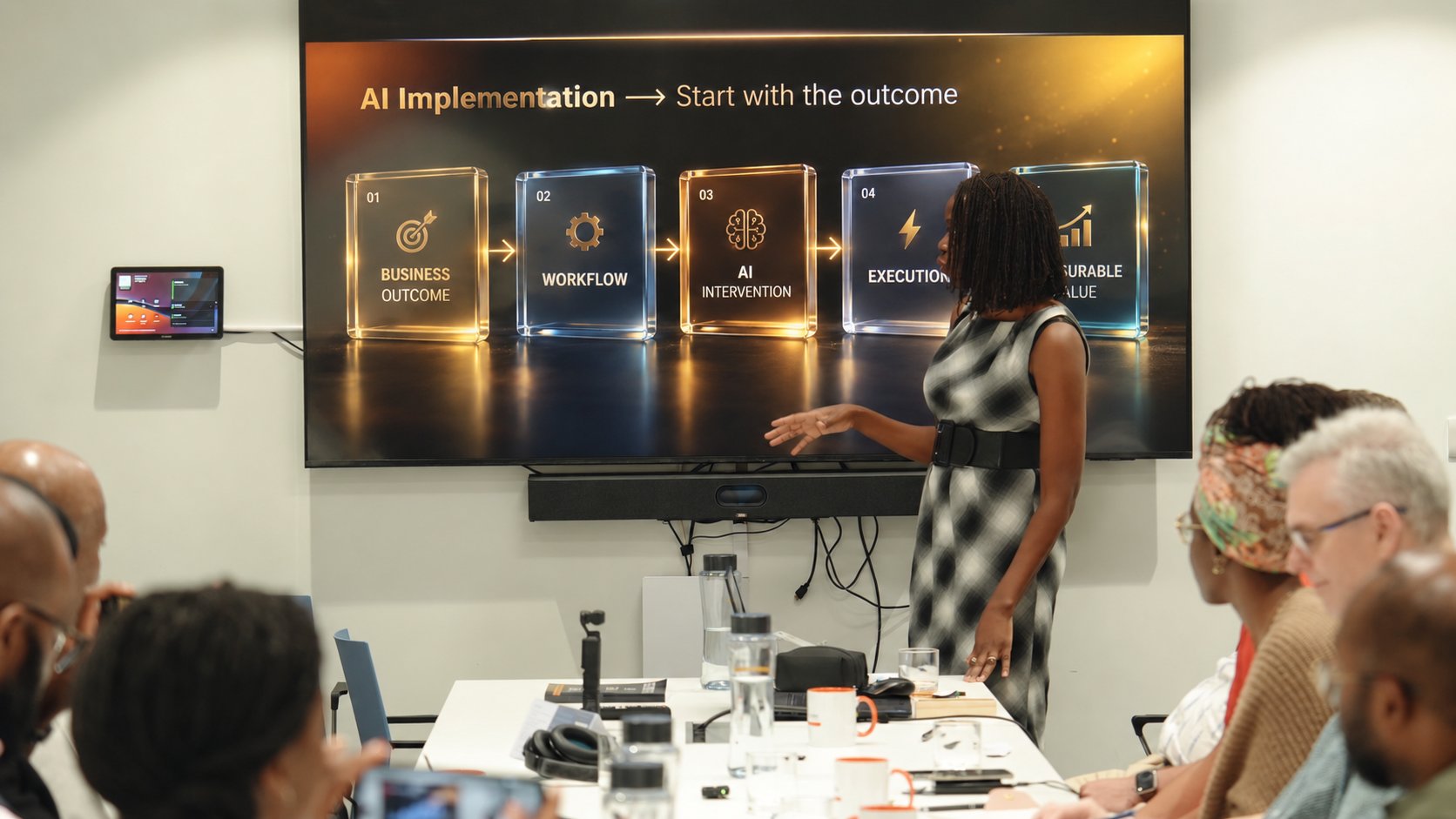 Bisola Fasanya facilitating an AI leadership workshop