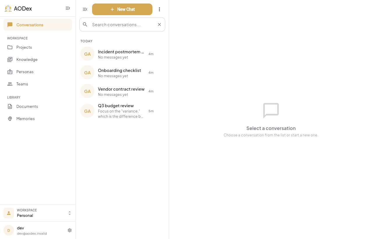 The conversation list, grouped by when each was last active