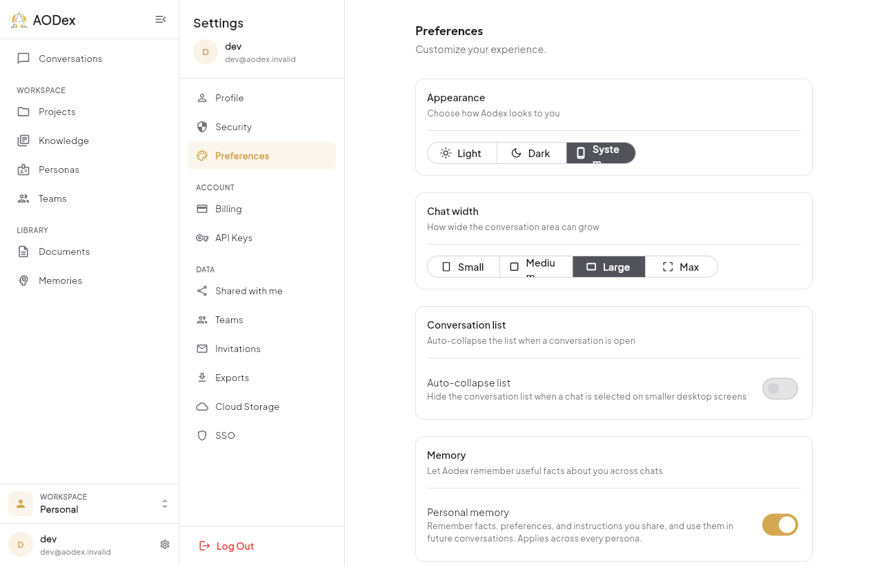 Profile and preferences