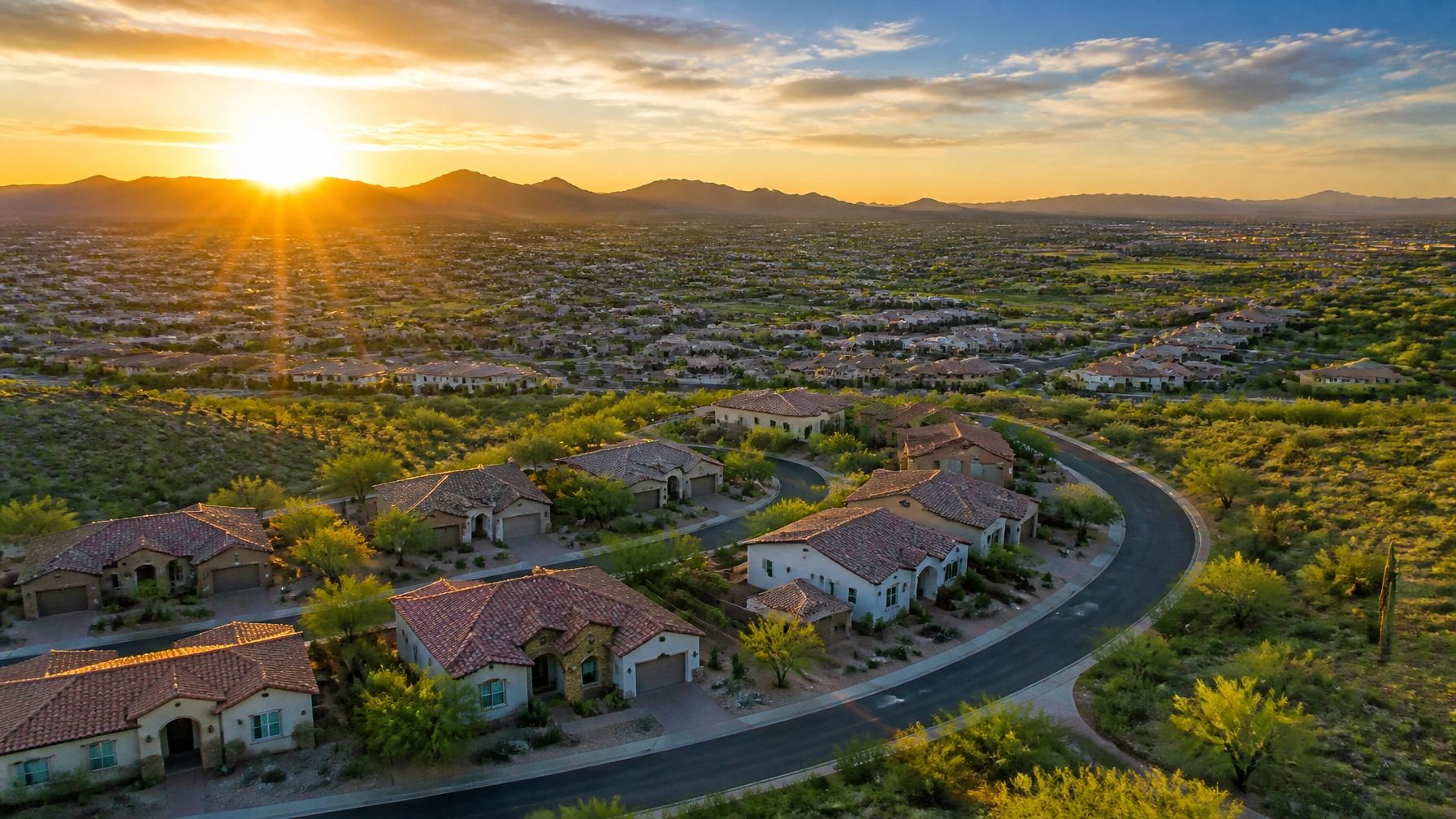 Aerial view of neighborhoods in the Peoria Arizona real estate market.