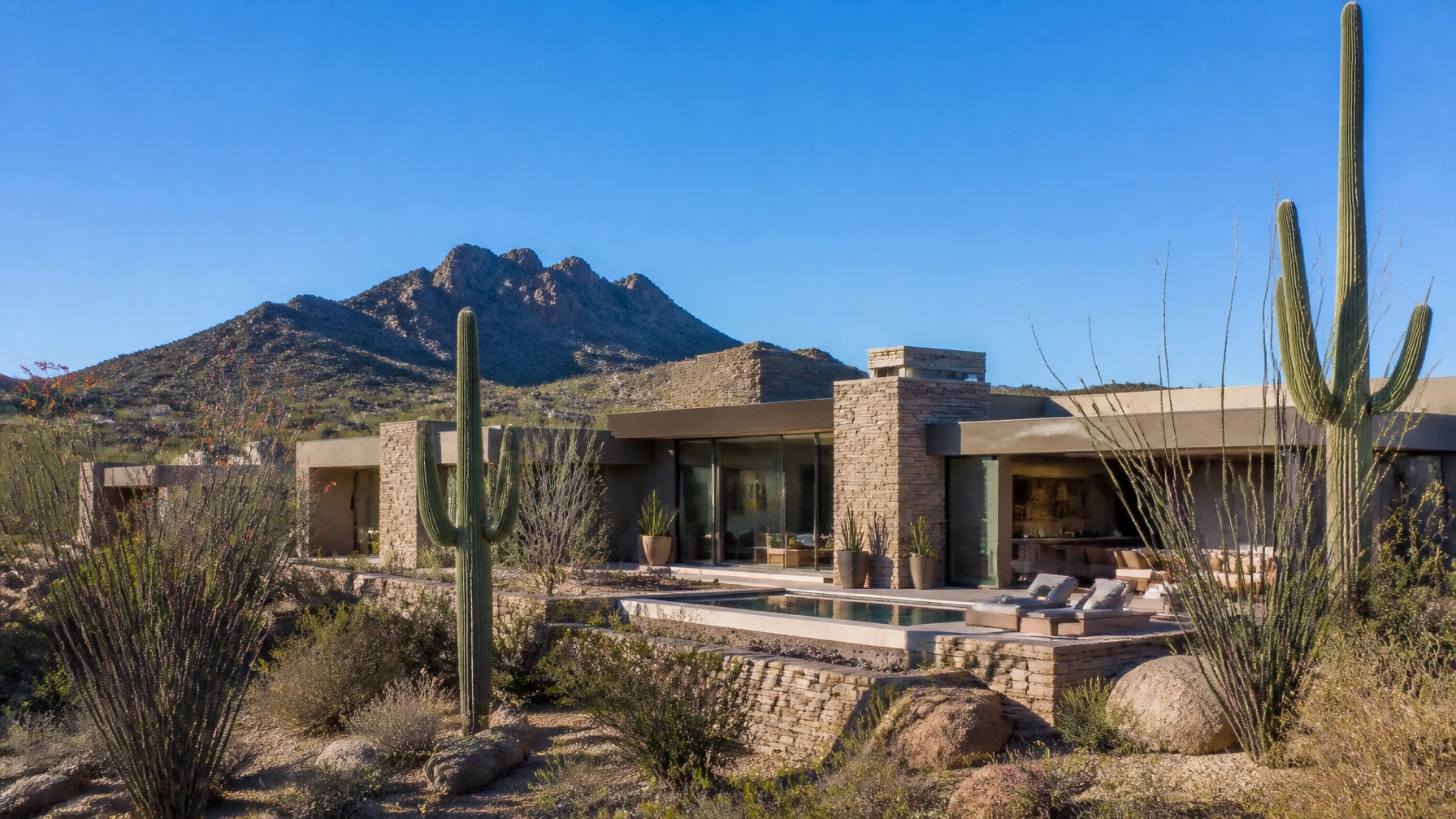 Luxury home in the Carefree Arizona real estate market with Black Mountain views.