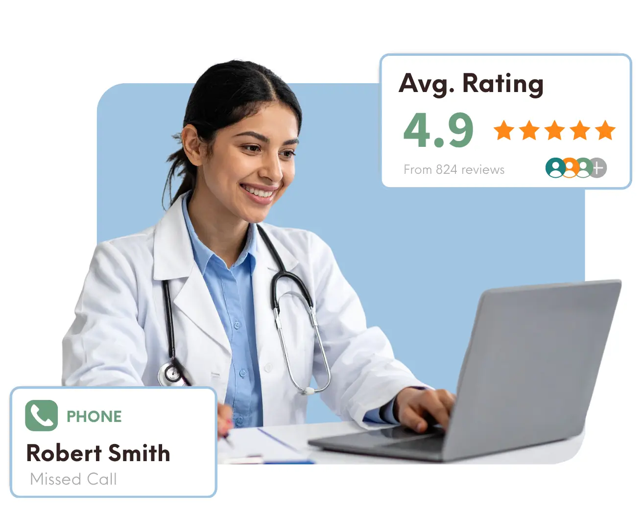 Healthcare marketing graphic showing Amplify DPC patient growth, online reviews, and digital engagement performance.