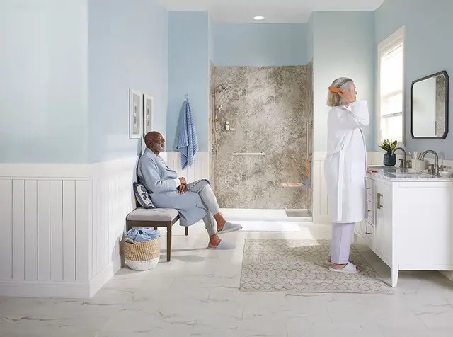 Finished bathroom with a walk-in shower