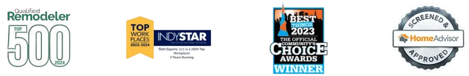 Bath Experts awards: Qualified Remodeler Top 500, IndyStar Top Workplaces, Community's Choice Awards winner, HomeAdvisor Screened and Approved