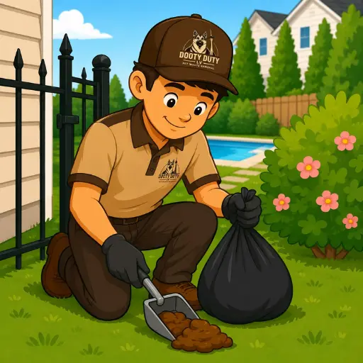 Professional pooper scooper cleaning a yard in Henderson