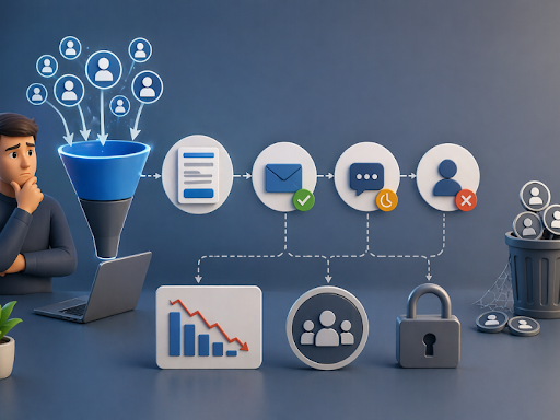 Lead conversion breakdown showing missed follow ups slow responses and lost opportunities in a sales funnel