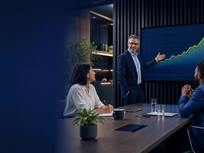 Partner presenting growth results to a business team