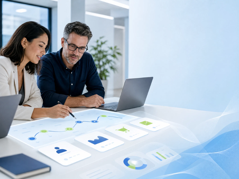 Business partners mapping a growth plan together
