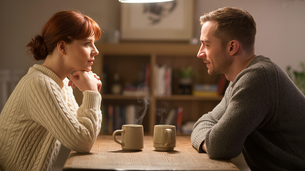 A couple having an honest, calm conversation.”