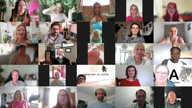 Rebellious Business networkers waving and having fun