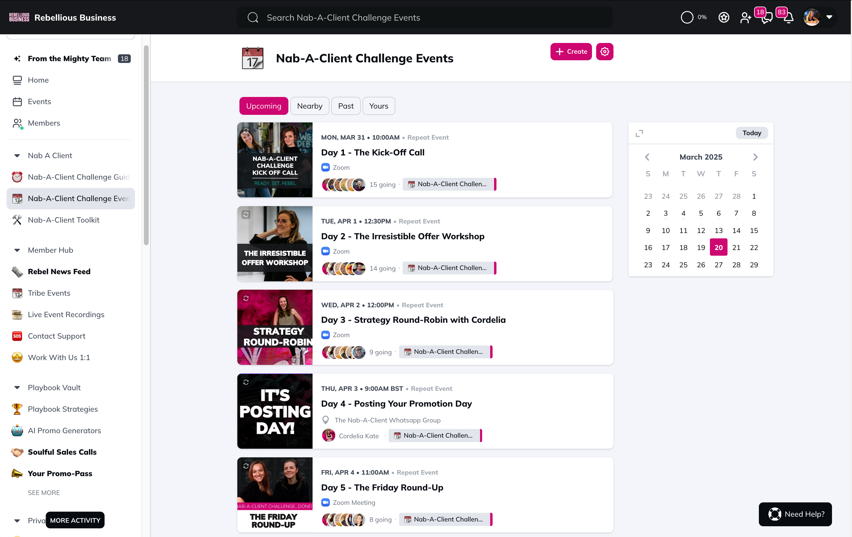 Inside the Nab-a-Client portal — the Sprint timetable and toolkit