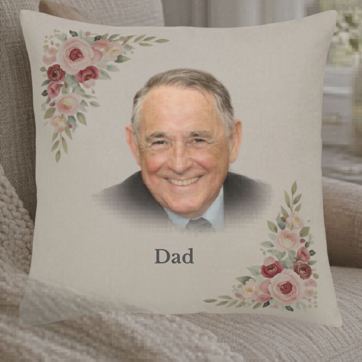 Personalized memorial pillow honoring a beloved father with the quote “We Don’t Own the Electric Company”
