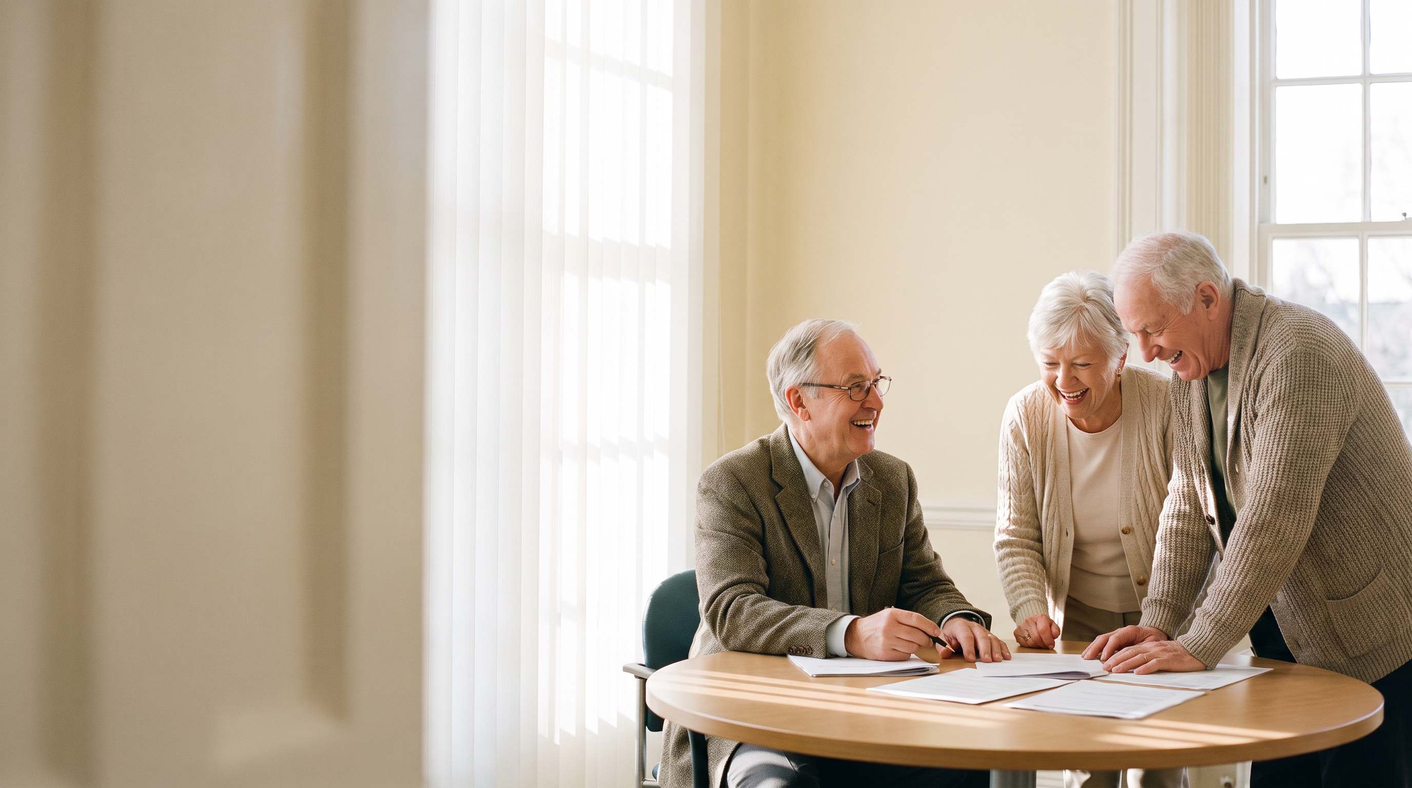 Pete Stehr reviewing insurance options with a couple in his Omaha, Nebraska office