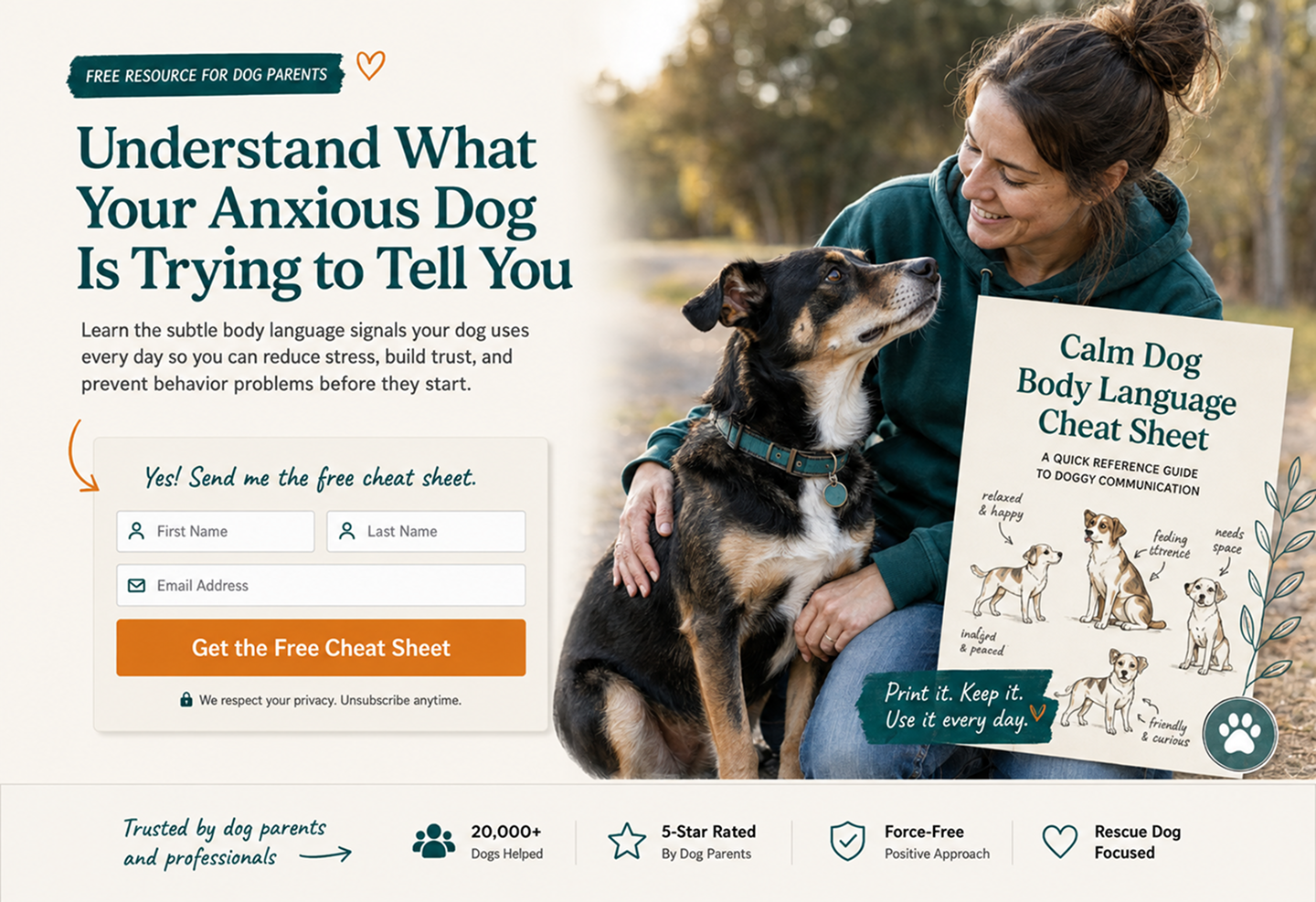 Dog Body Language Cheat Sheet Opt-in, Funnels