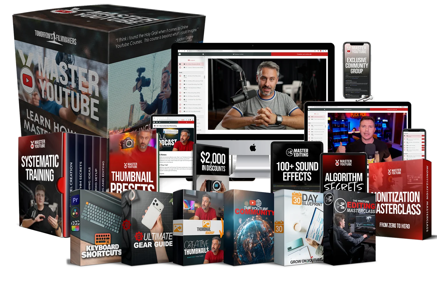 The complete Master YouTube bundle: core training, bonuses, community, and downloads
