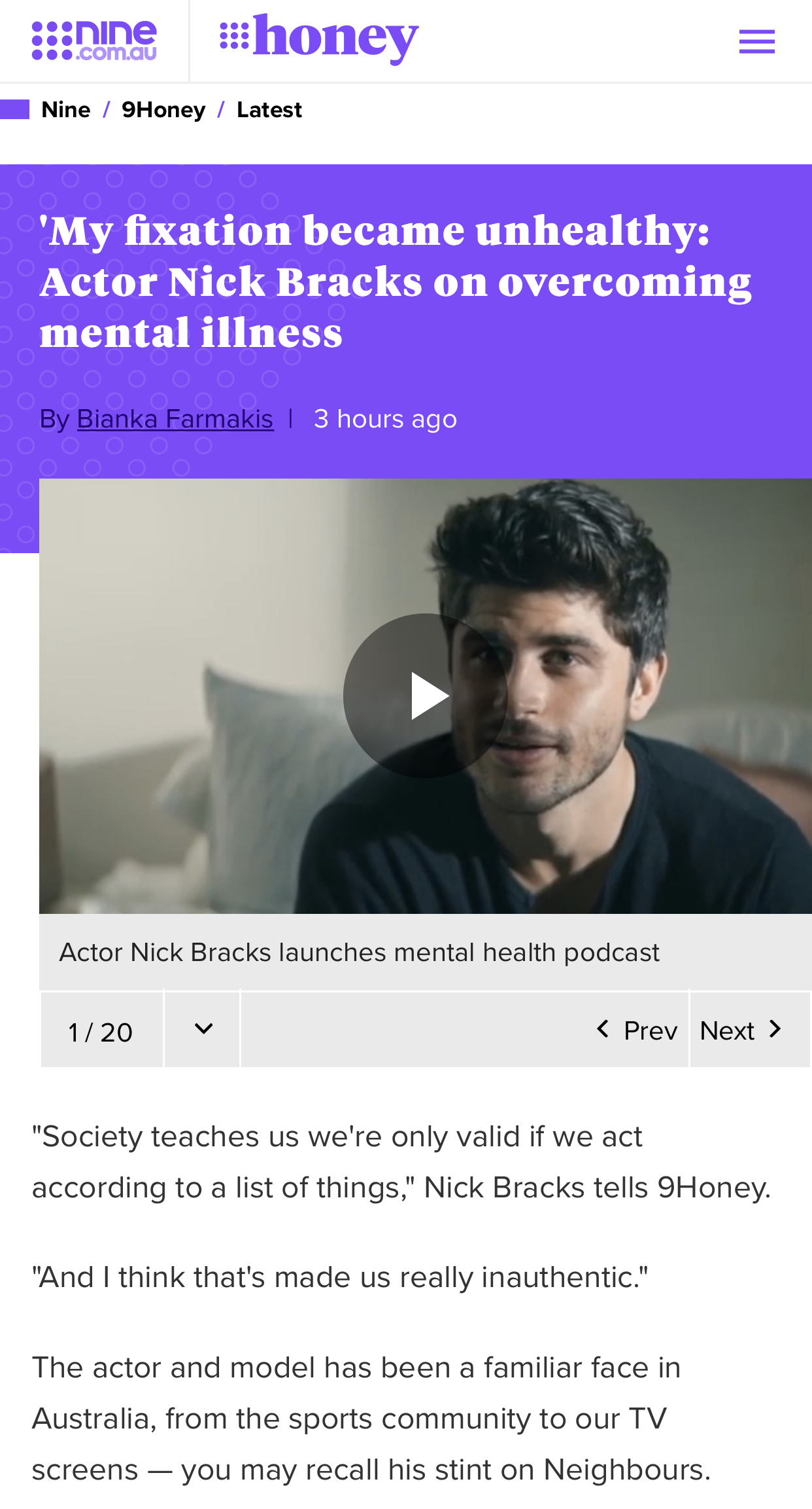 Interview with Channel Nine, Honey about Move Your Mind: 2020