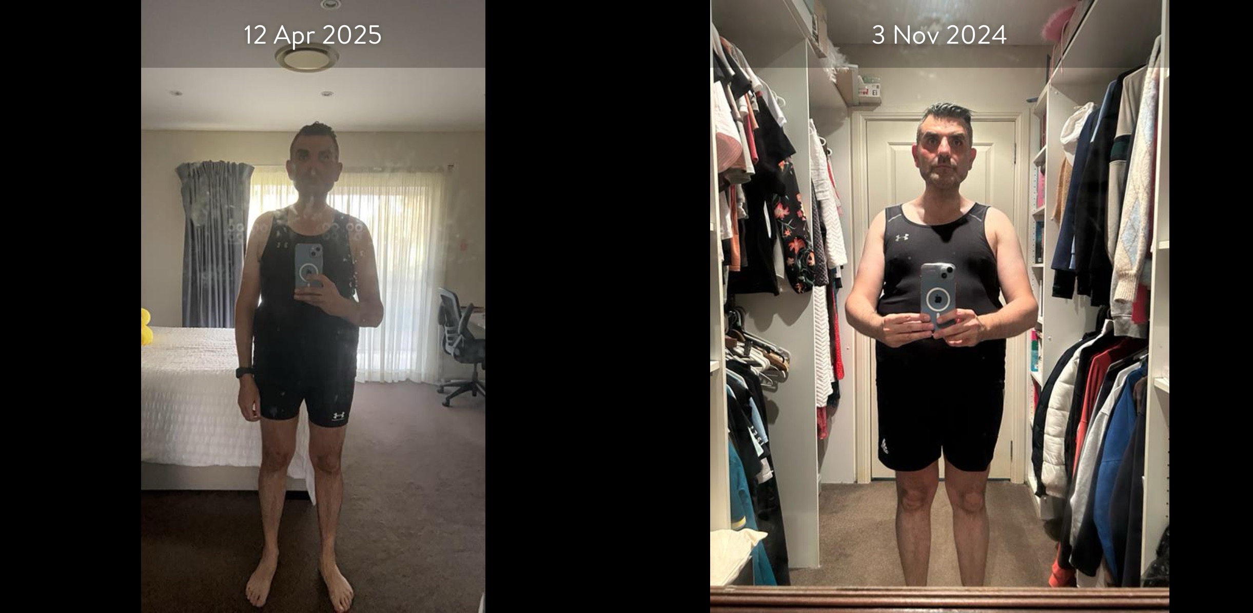 Nick Mina, before and after Move Your Mind coaching, side by side