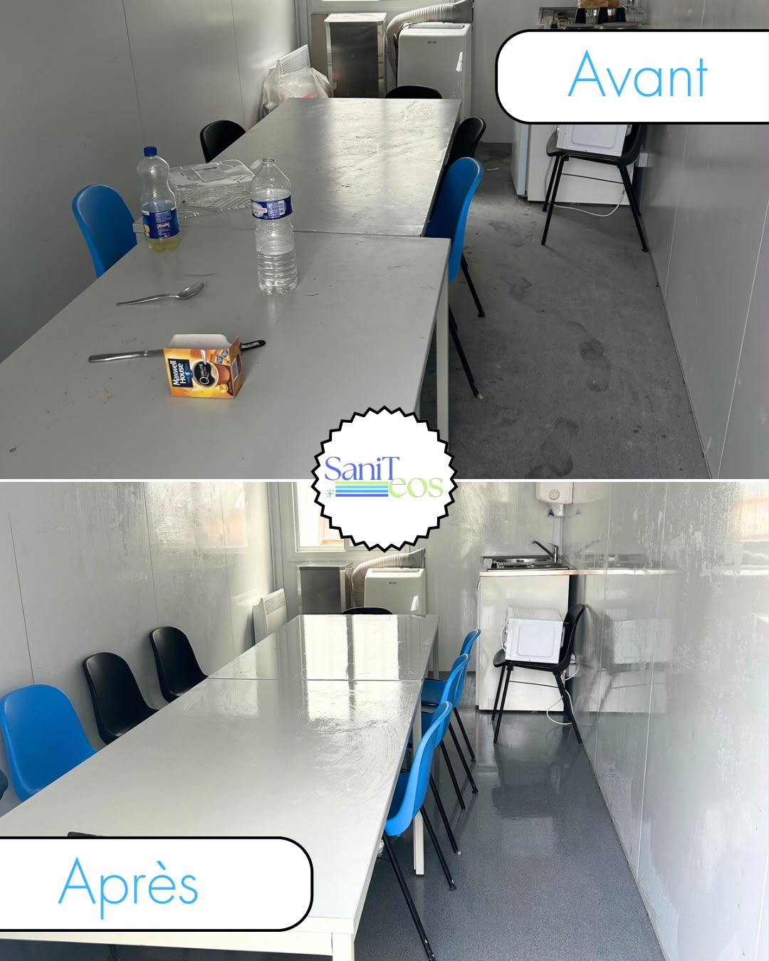 nettoyage chantier salle de pause base de vie avant après Vannes