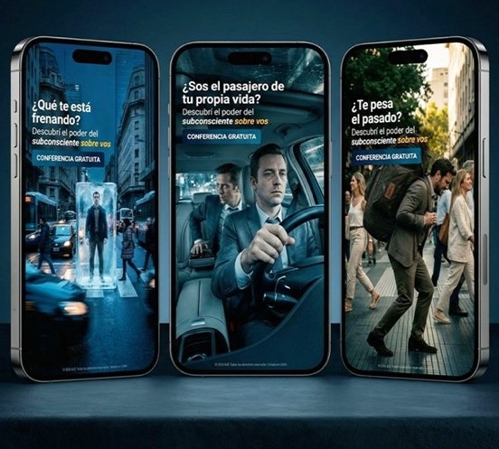Avisos de la conferencia gratuita en tres celulares