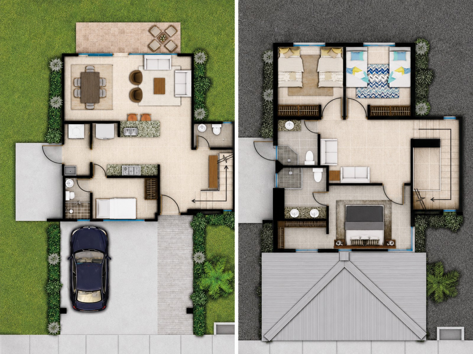 Planos de planta baja y planta alta del modelo San Diego