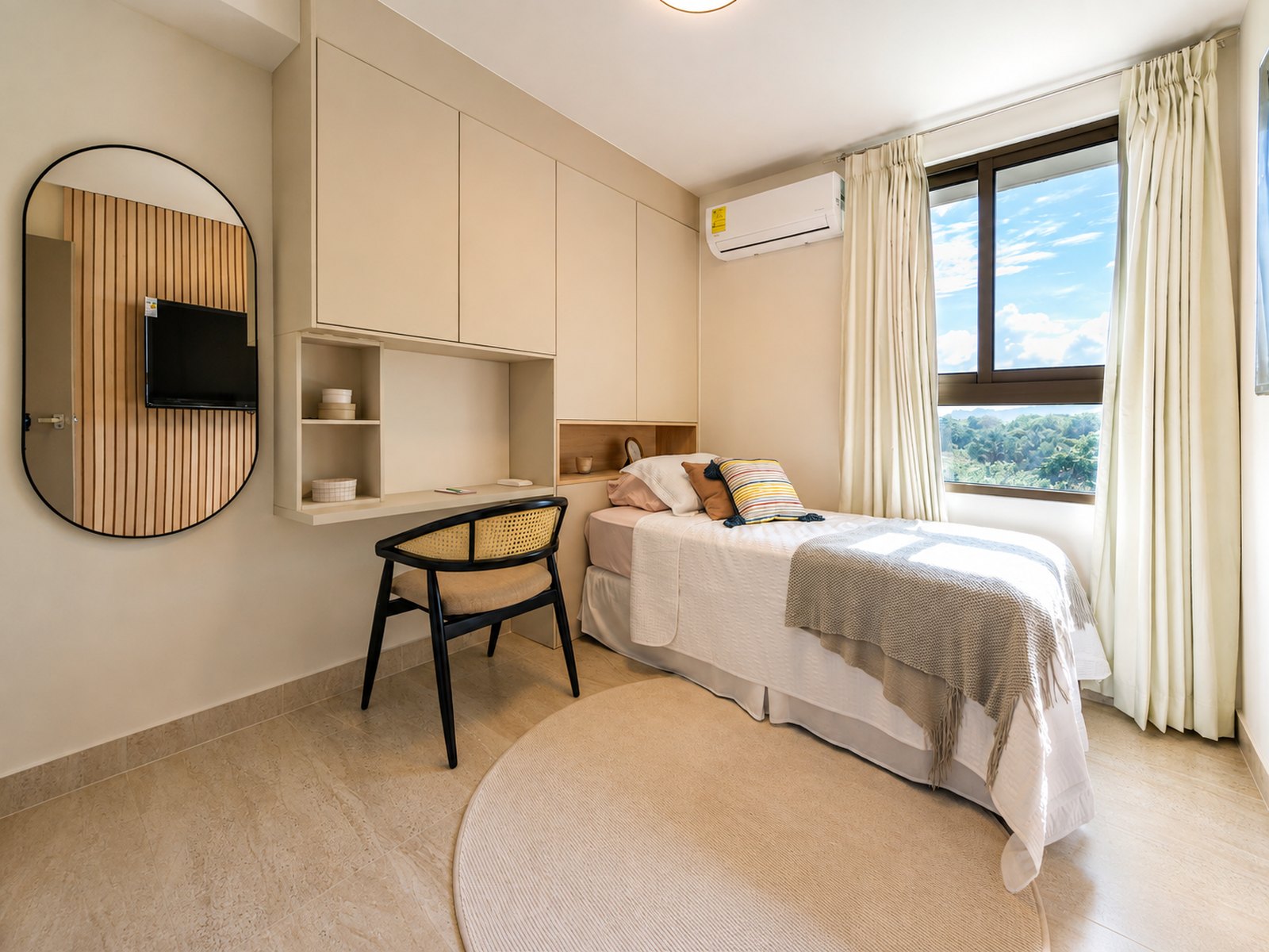 Recámara con área de estudio del apartamento modelo Parterre
