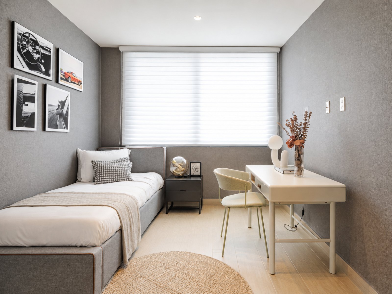 Recámara con área de estudio de la casa modelo Imaterra