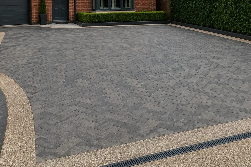 New block paved driveway with a contrasting border