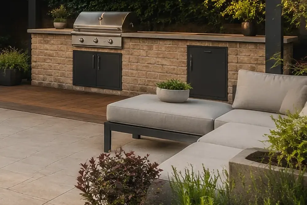 Covered outdoor kitchen and entertaining space