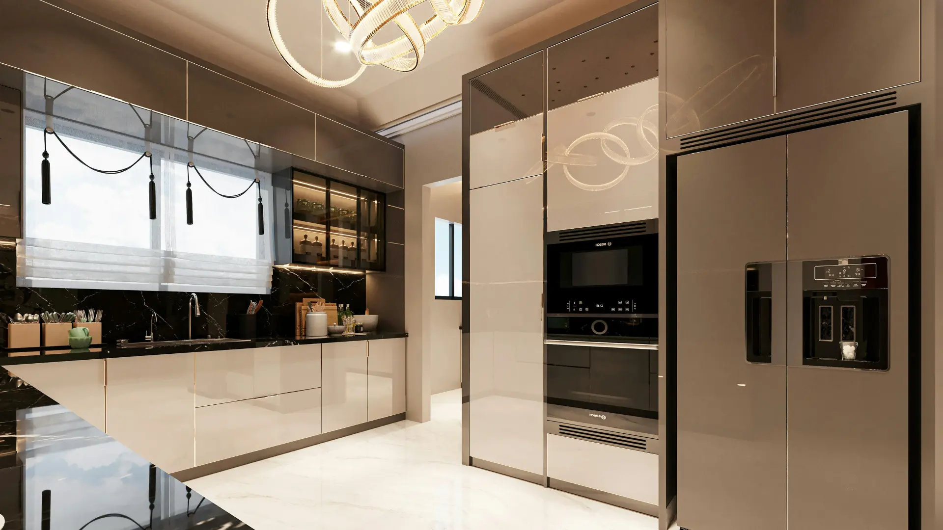 Contemporary kitchen with high-gloss custom cabinetry, Buffalo NY