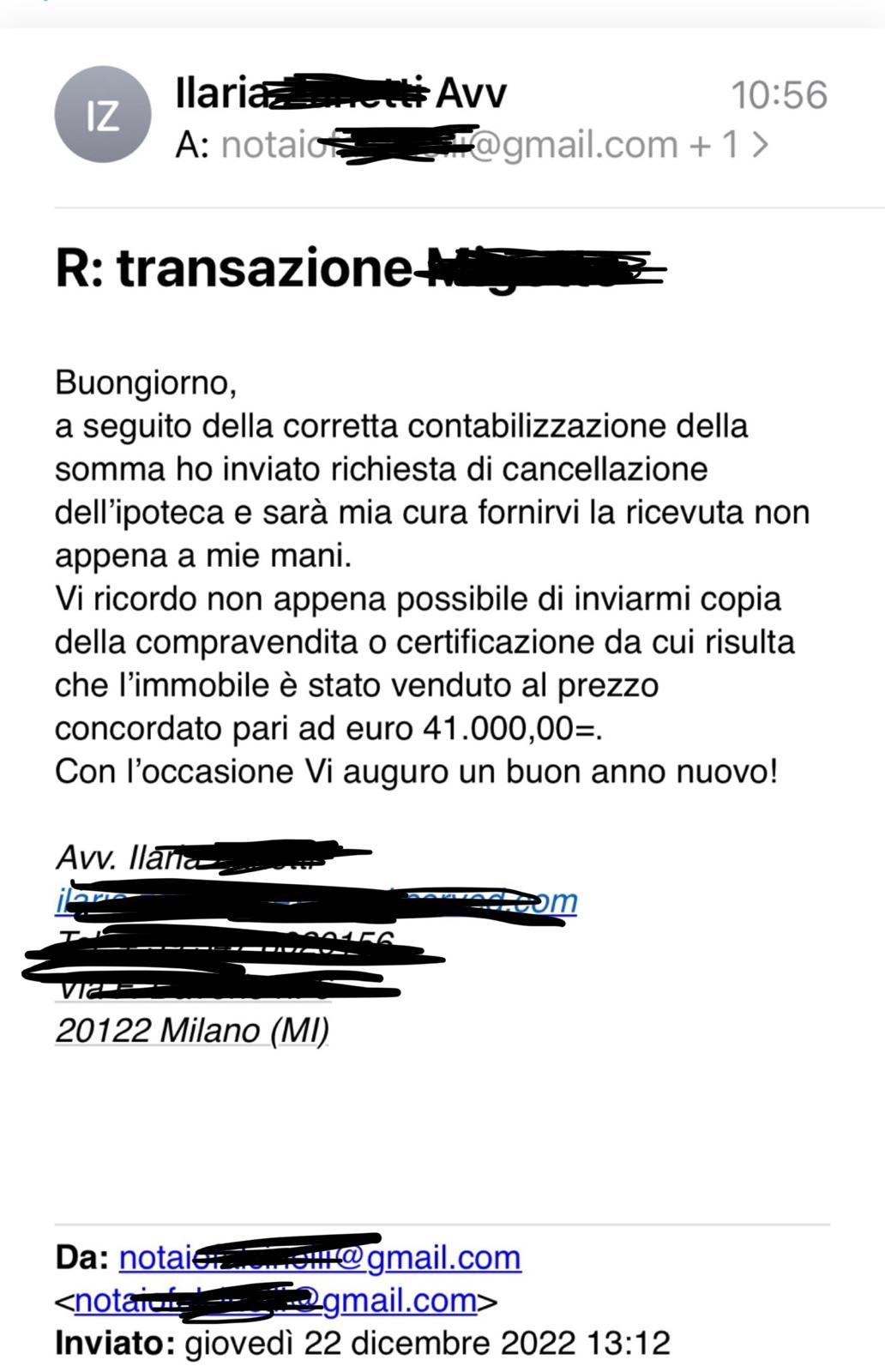 Email avvocato - caso reale saldo e stralcio Treviso 2022