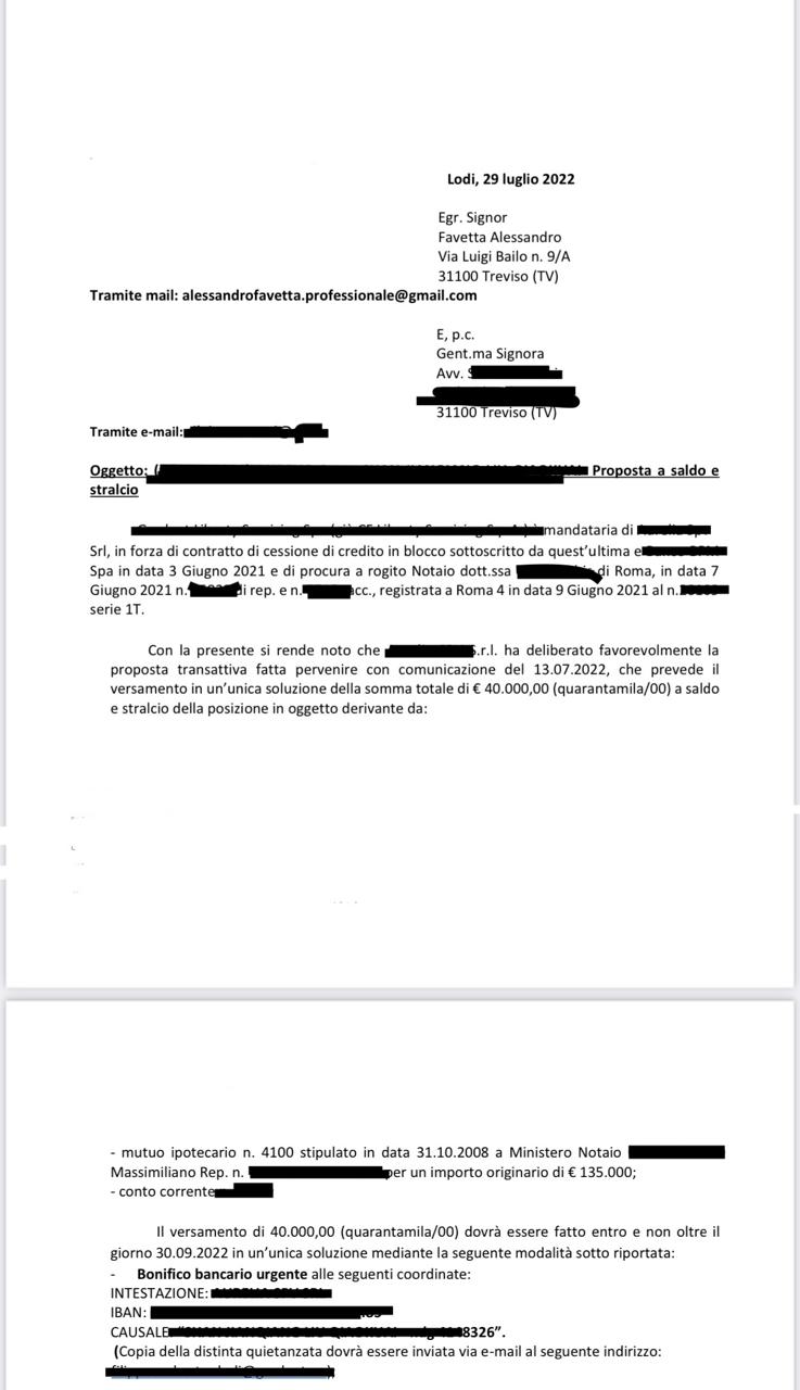 Documento ufficiale - caso reale saldo e stralcio Treviso 2022
