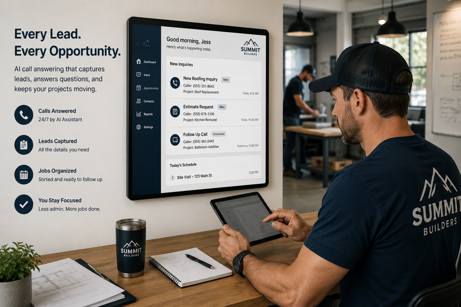 “A successful contractor using a premium AI system that keeps every lead organized.” “A successful contractor using a premium AI system that keeps every lead organized.”