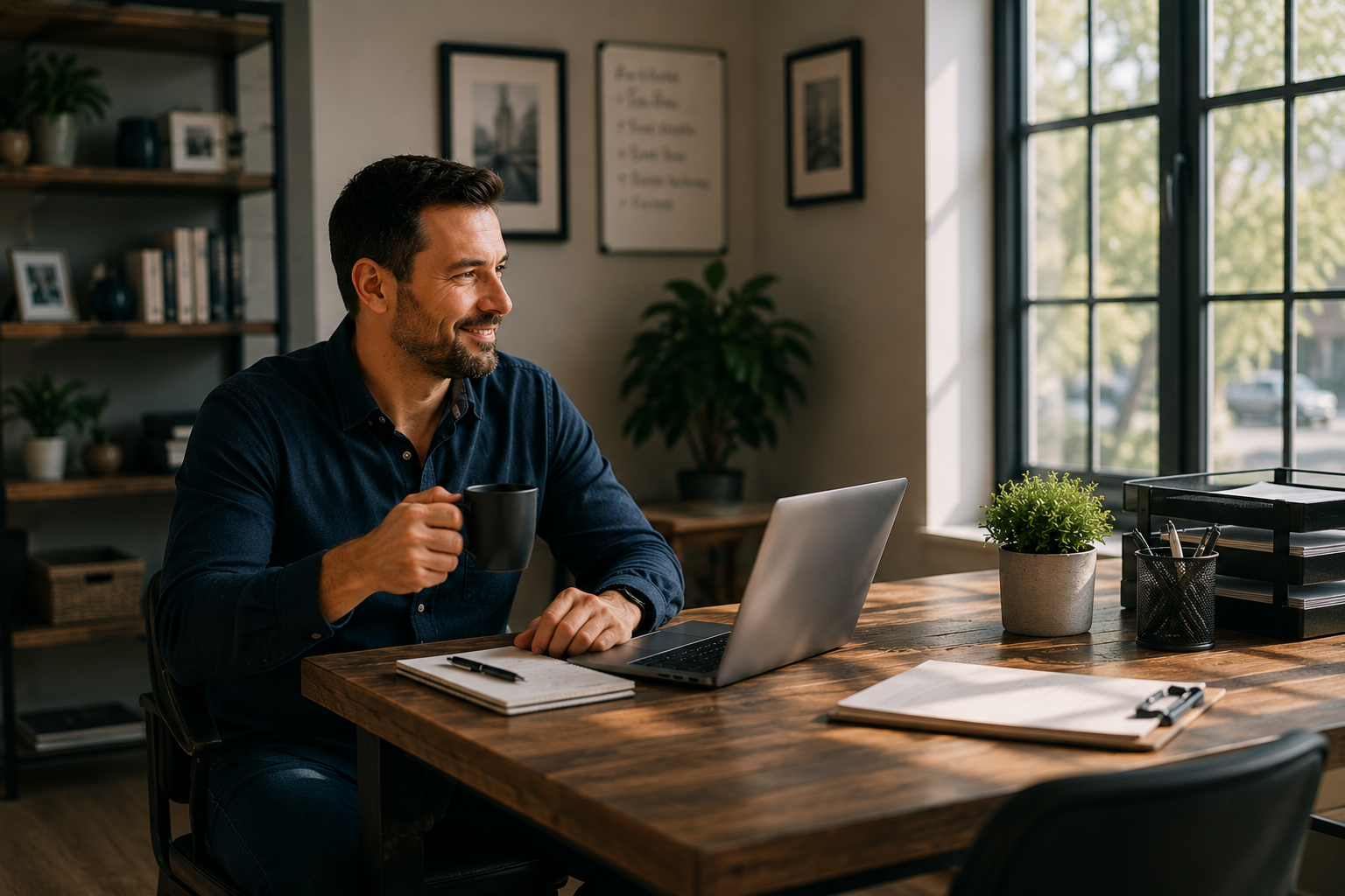 Small business owner staying organized with AI receptionist support