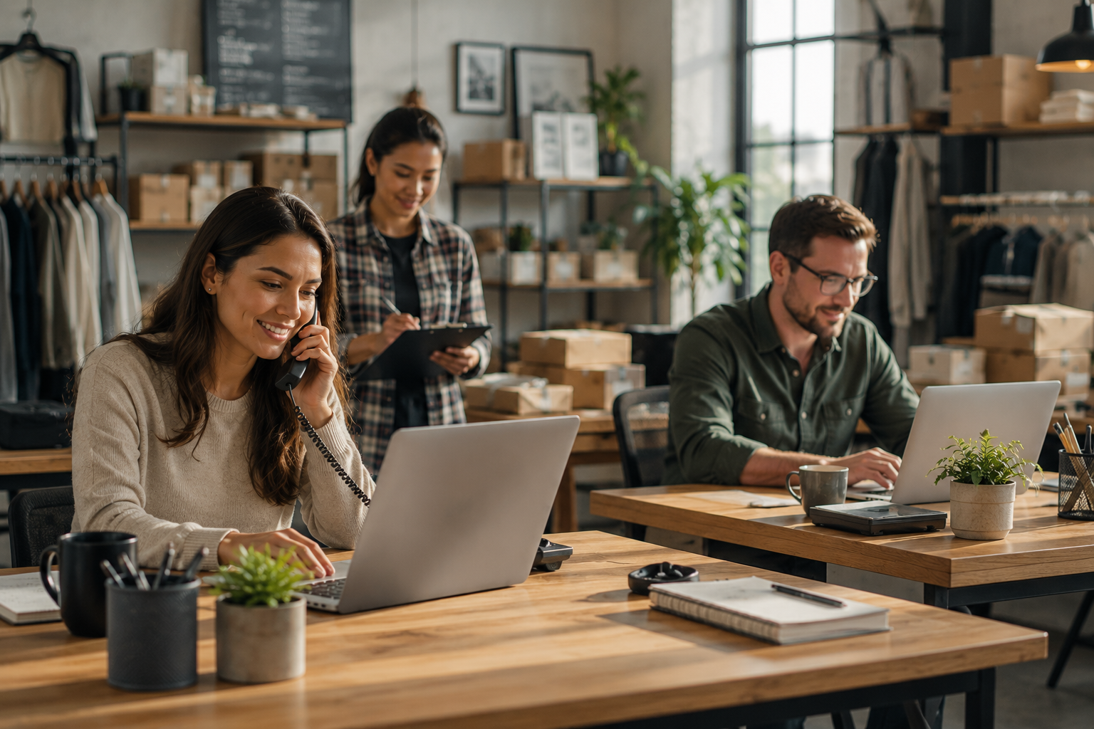 Small business team managing customer communication with AI support assistance
