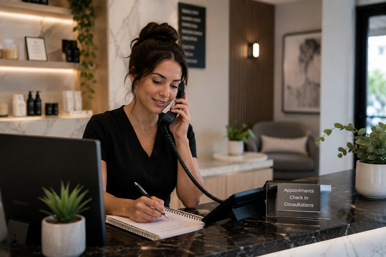 Small business owner staying organized with AI appointment scheduling support