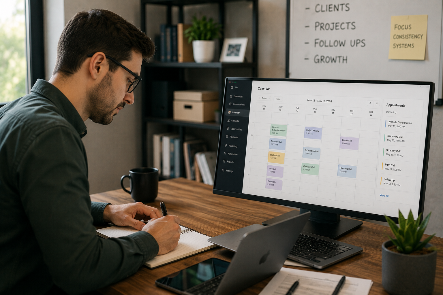 Small business owner managing appointments efficiently with AI scheduling support