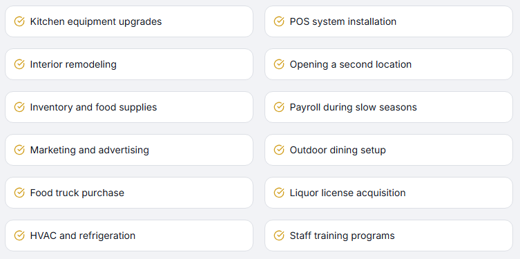 Usos Comunes del Financiamiento para Restaurantes Usos Comunes del Financiamiento para Restaurantes