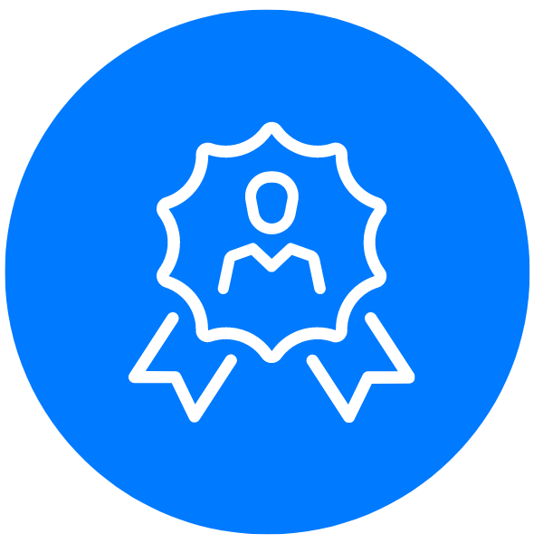 blue circle with white ribbon icon