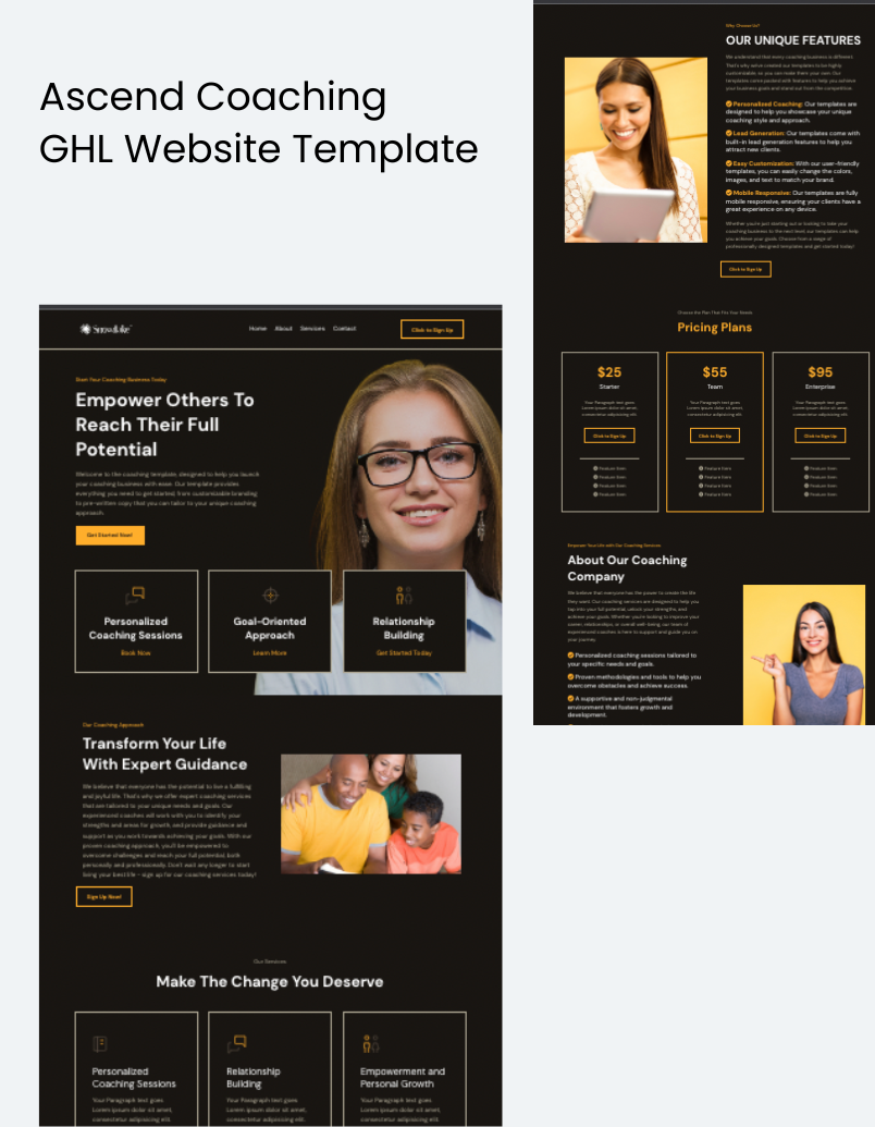 Coaching GoHighLevel Website Funnel Templates