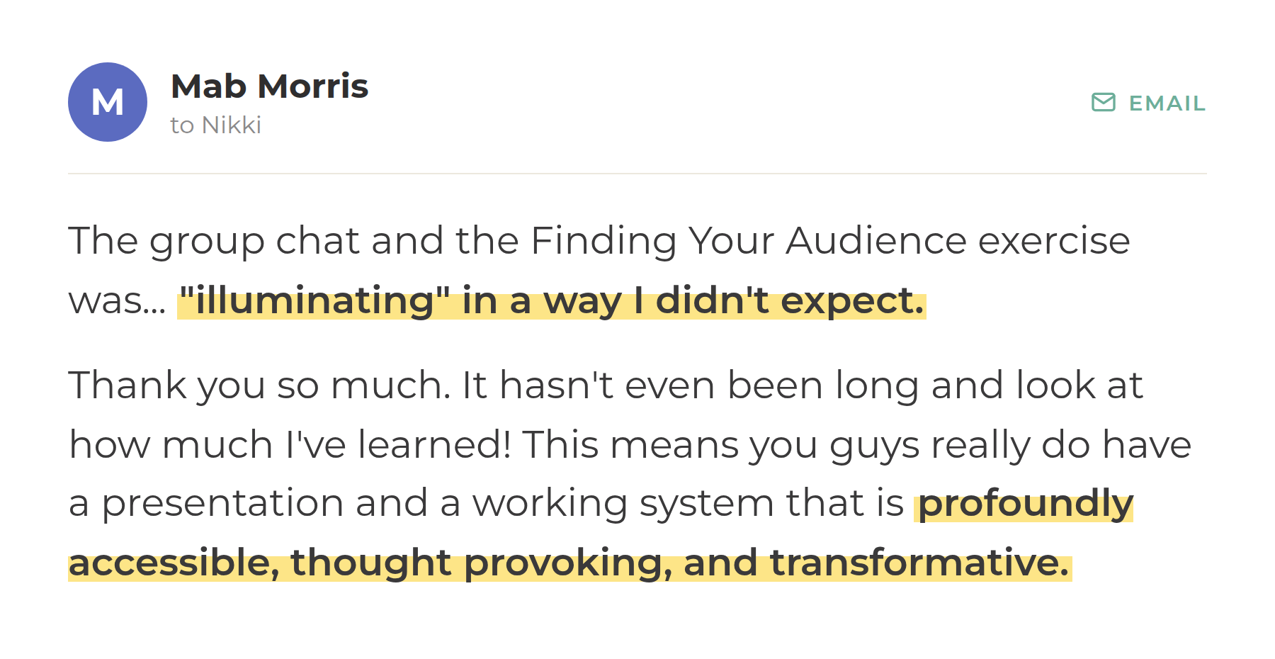 Mab Morris on the Finding Your Audience exercise