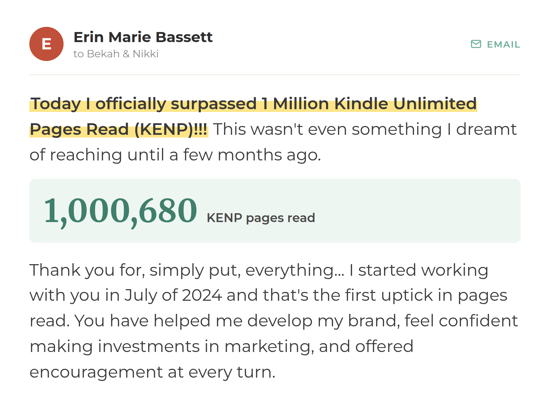 Erin Marie Bassett celebrating 1 million Kindle Unlimited pages read