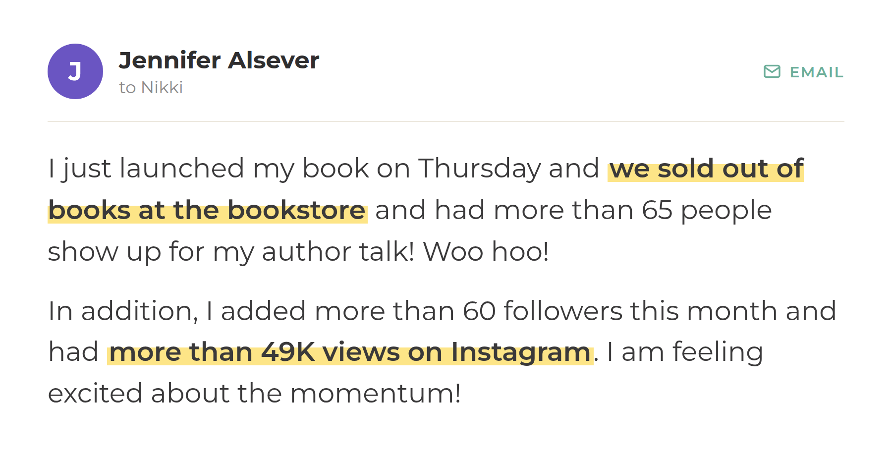 Jennifer Alsever's sold-out book launch