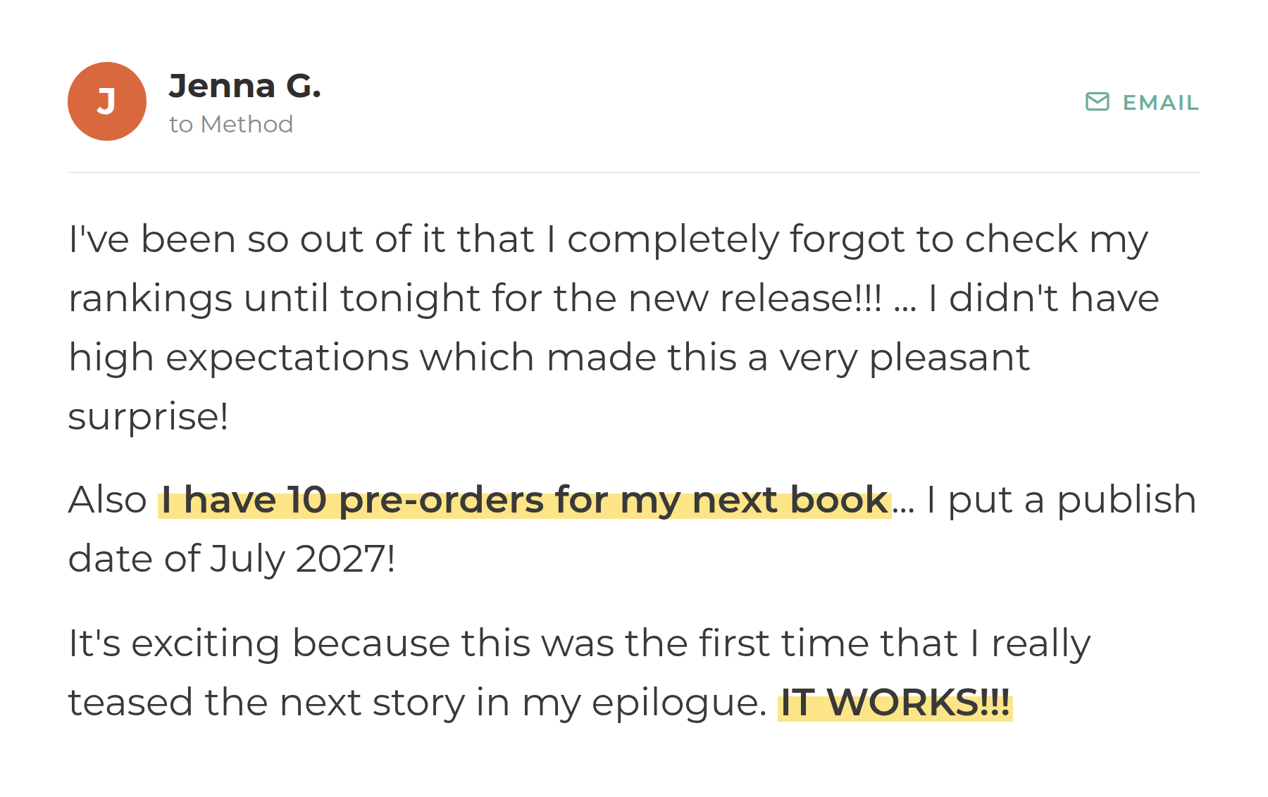 Jenna G. with 10 pre-orders for her next book