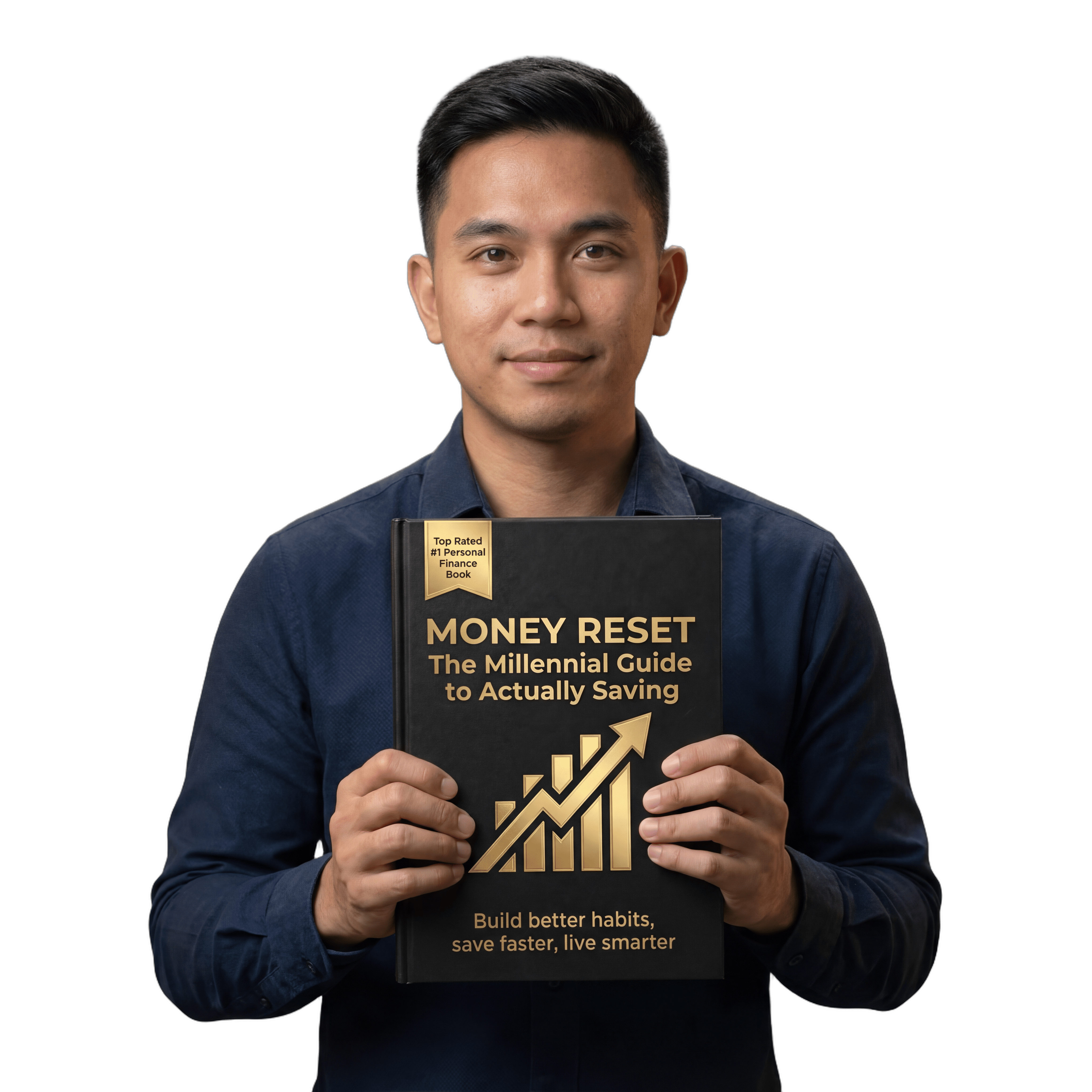 Author holding Money Reset book
