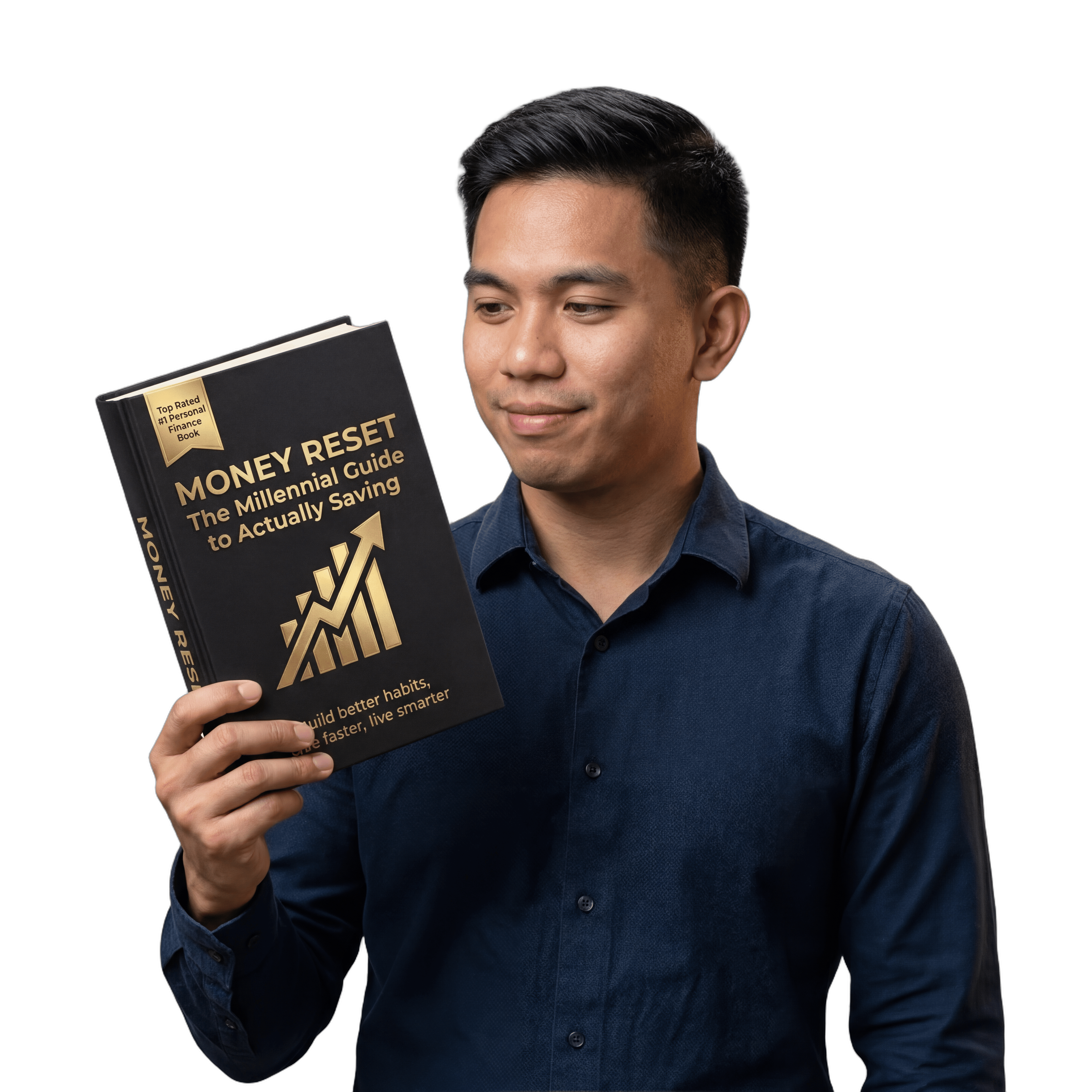 Reader admiring Money Reset book