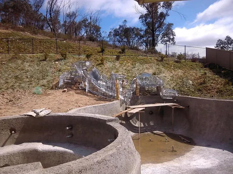 Rebar and mesh frame for a faux rock waterfall