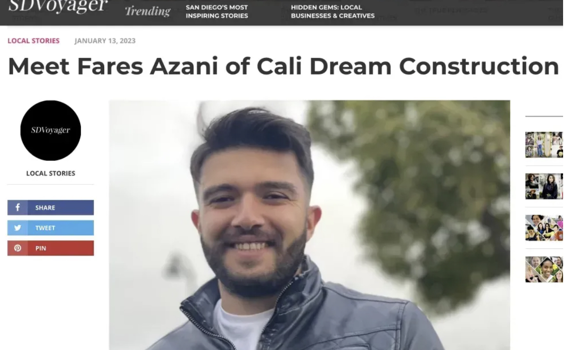 SDVoyager article featuring Fares Azani of Cali Dream Construction.