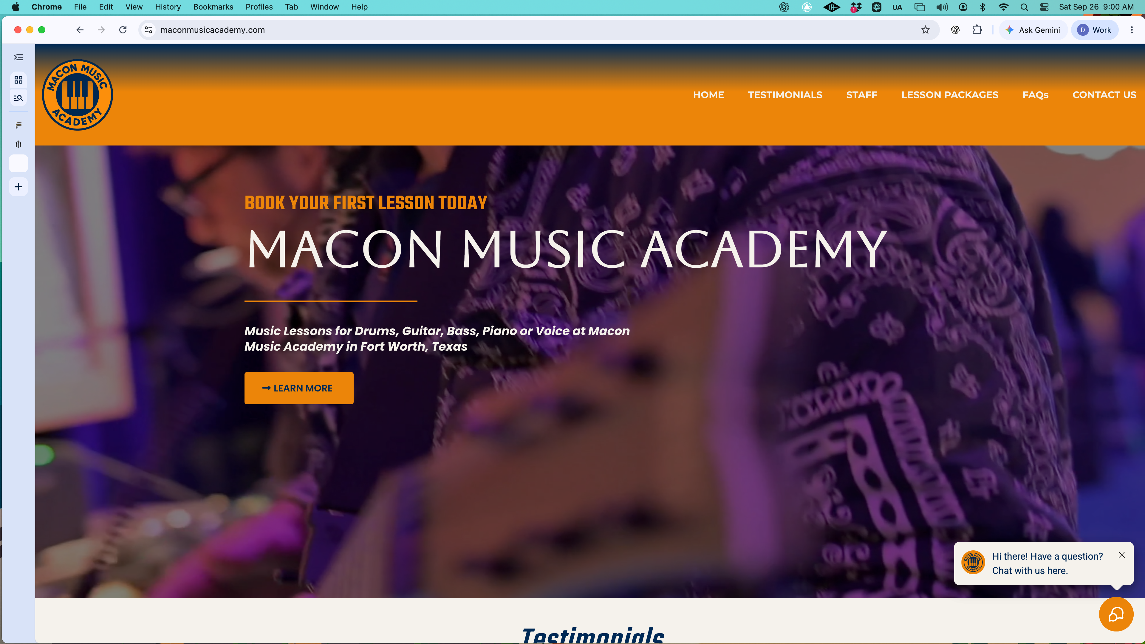 Macon Music Academy homepage website screenshot