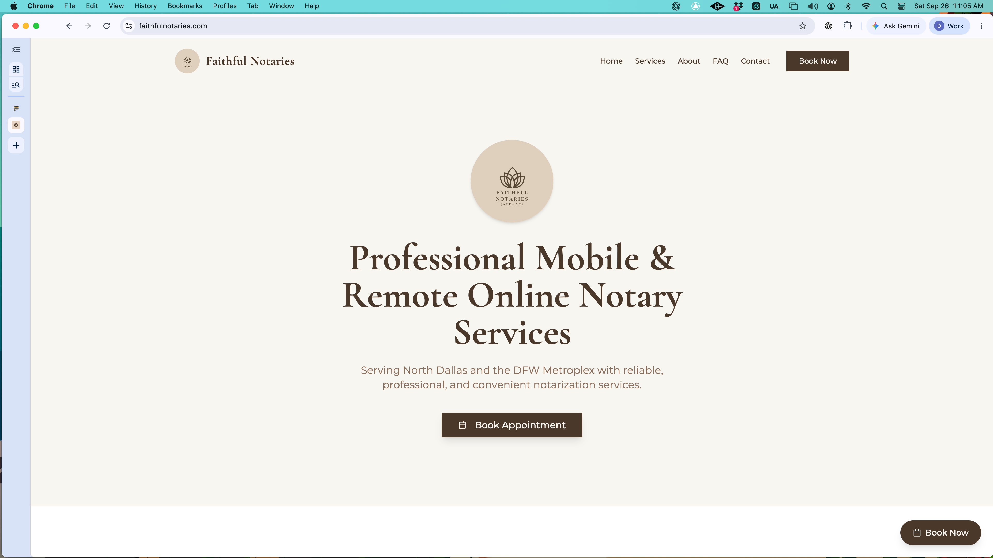 Faithful Notaries homepage website screenshot