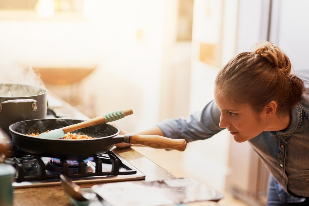 Cooking on a propane gas range